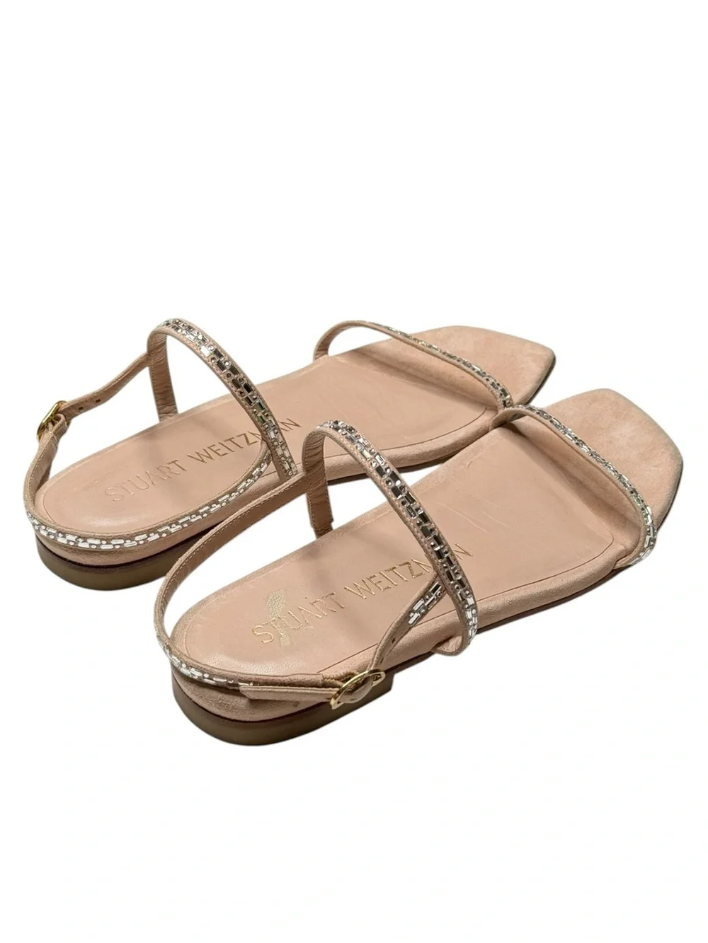 Stuart Weitzman ☀︎︎ Samarra Embellished Suede Strappy Flat Sandals ☀︎︎ Pink 7M